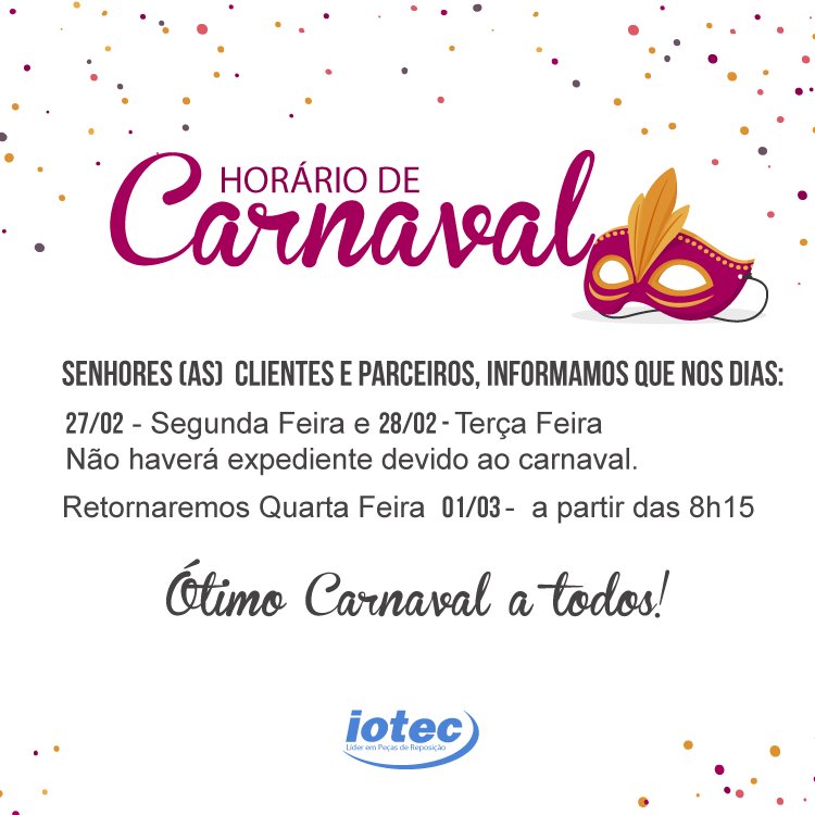 iotec's tweet photo. Fiquem atentos ao nosso horário de carnaval e antecipe suas compras! E uma ótima Folia! 🤠🙃🤣 #carnaval #diversão #amigos https://t.co/r5zdzUSdxR