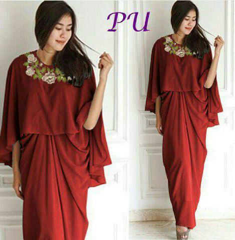 (360gr) Kaftan Syahnaz Maroon,hrg 114rb,bhn saten velvet halus bordiran bunga,ada resleting blkg,blkg ada karet