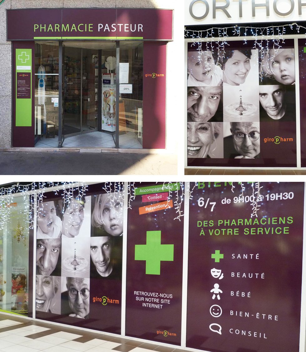 Fabrication et pose de vitrophanie sur les pharmacies du groupement GIROPHARM