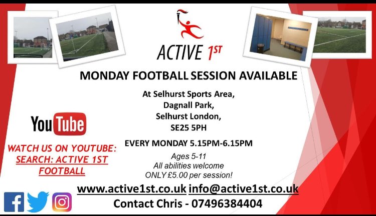 Active1st's tweet photo. Introducing our new football session starting tonight! See below for info, Its only £5 for a taster session. We hope to see you all there. https://t.co/hK042LFe8y