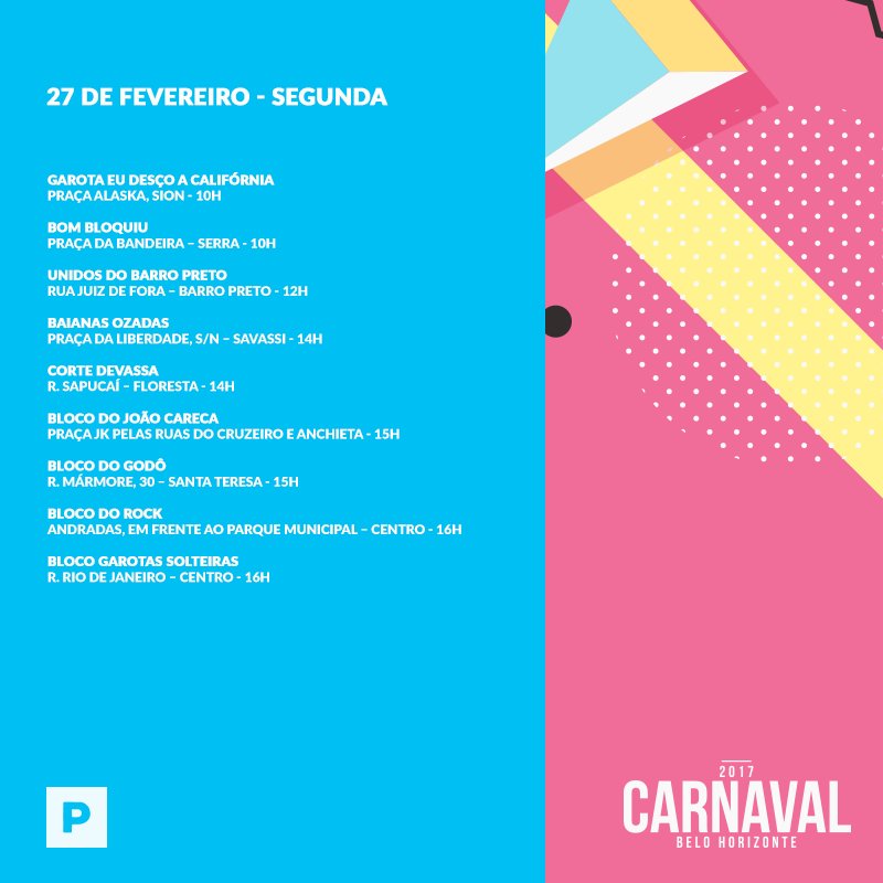 pistabh's tweet photo. Roteiro @pistabh de Blocos de rua. SEGUNDA #CarnavaldeBH2017 https://t.co/geuNDiymFe