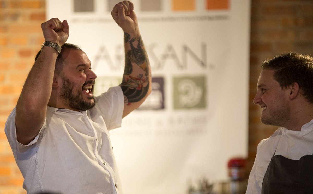GustoBuffalo's tweet photo. Smiles at Sunday's #NickelCityChef battle saw @EdForster prevail. Gallery: https://t.co/WmJWz6hlqD https://t.co/x1TY9xcc1s