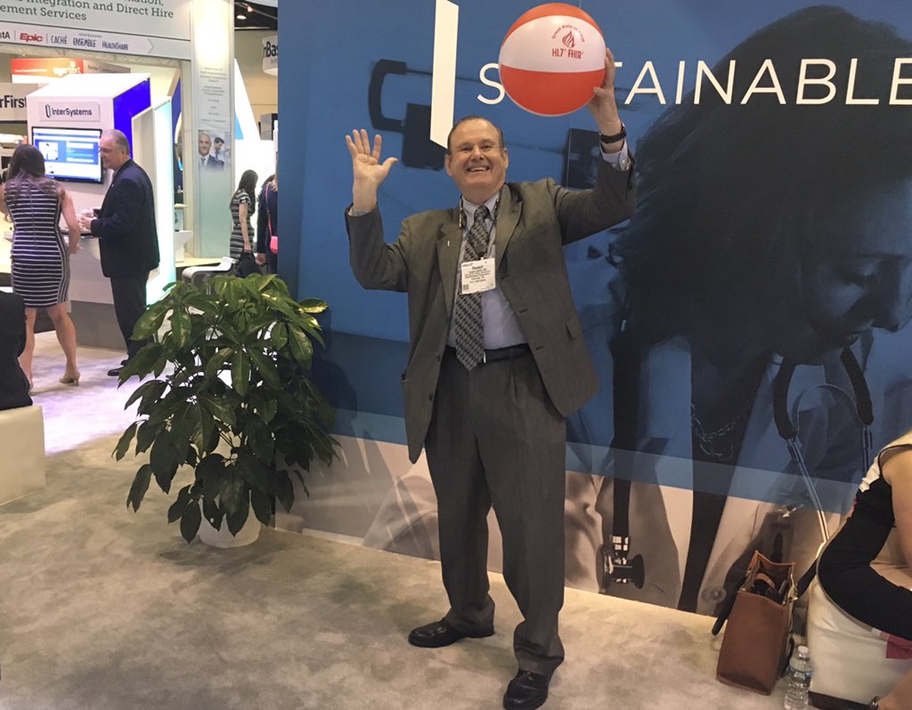 InterSystems's tweet photo. Great balls of #FHIR w/ thought leader @DocOnFHIR @HL7 @ #himss17 https://t.co/mwpQtumMNo