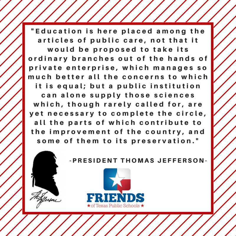 FRIENDStxps's tweet photo. #PresidentsDay - Thomas Jefferson believed EDUCATION SHOULD BE PUBLIC! Retweet if you agree! #FOTPStx #IamTxED #TXEdTuesday (early) #txed https://t.co/l00yJ9Hsl2