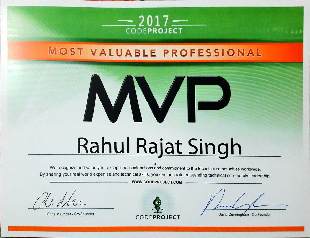 rahul singh on twitter got my new codeproject mvp certificate