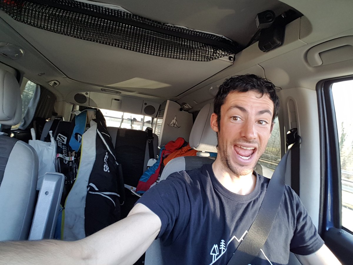kilianj's tweet photo. On the road!! Happy of the size of my #MarcoPolo 😅😅 plenty of skis, skins, boots... for the World Championships amd Pierra Menta!! https://t.co/mgvD9JNzGn
