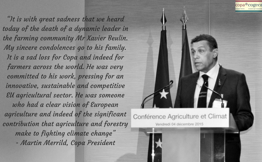 COPACOGECA's tweet photo. We would like to paid tribute to @FNSEA President &amp; former Copa Vice-President Xavier Beulin. A great loss to world agriculture. RIP 😢 https://t.co/ufXDKr2wmn