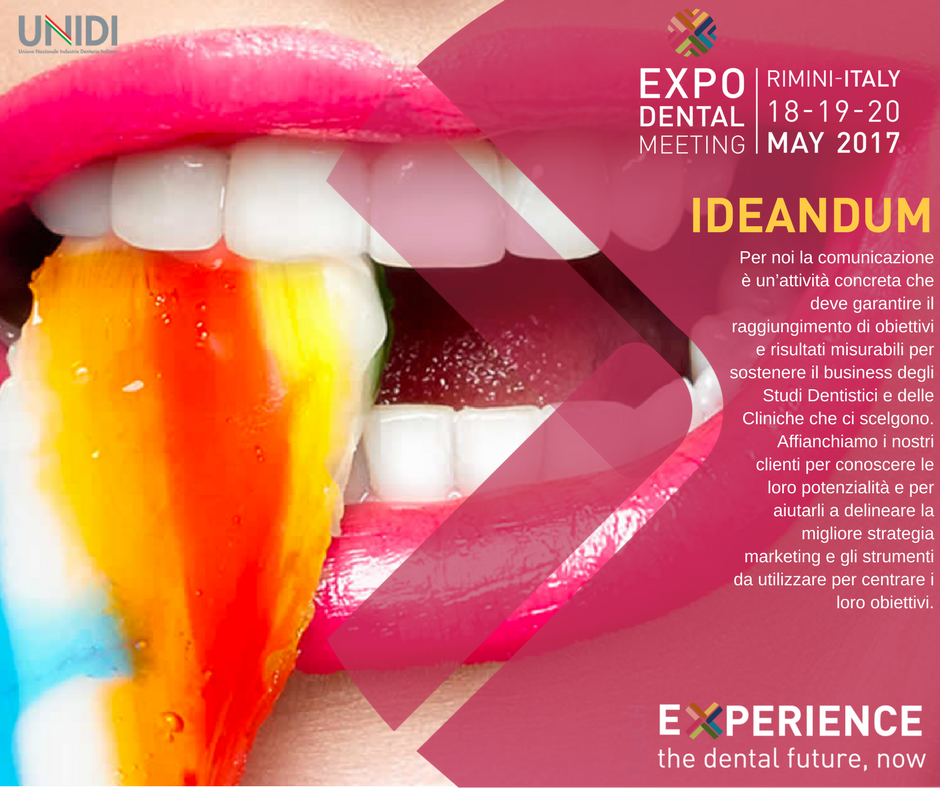 Innovazione è anche #comunicazione! Le novità di <a href="/ideandum/">Ideandum s.r.l.</a> vi aspettano a #ExpodentalMeeting dal 18 al 20 maggio goo.gl/FGjwZb