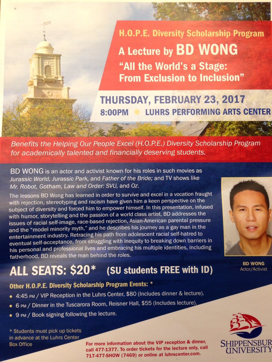 SU_INSINC's tweet photo. Be sure to catch activist and lecturer, B.D. Wong at the Luhrs Center this Thursday at 8pm! Free to SU students with ID! https://t.co/0TuLFDh6Vm