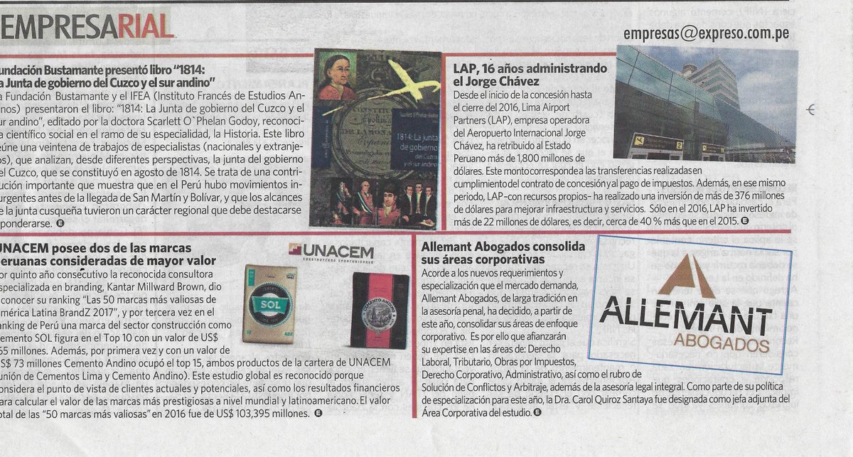 EstudioAllemant's tweet photo. @EstudioAllemant en @ExpresoPeru - Información sobre la consolidación de nuestras áreas vinculadas al enfoque corporativo #Allemant #News https://t.co/GauIDJCVdO