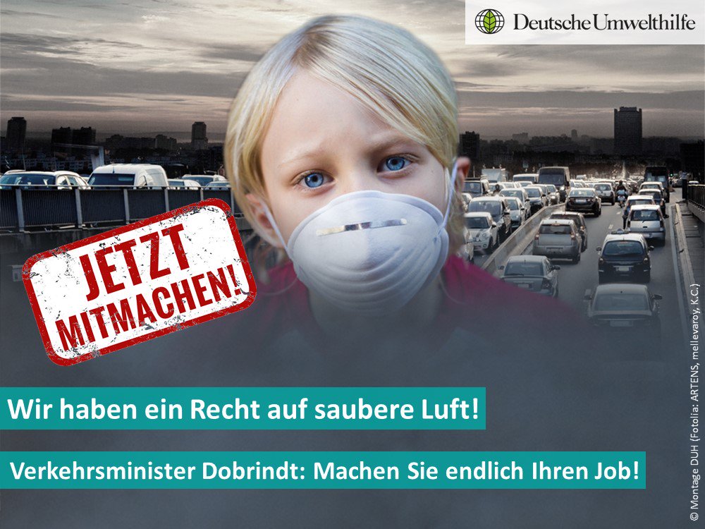 Umwelthilfe's tweet photo. Verkehrsminister #Dobrindt unternimmt nichts gegen giftige  #Diesel Abgase. Fordert euer Recht auf saubere Luft ein! https://t.co/jj5uhjNnru https://t.co/kFAz0PsoWN