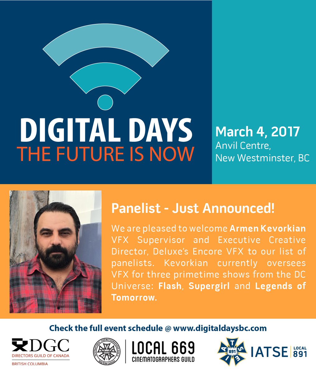 Pleased to welcome <a href="/armenvfx/">Armen V. Kevorkian</a> to our list of panelists! #digitaldays2017 #vfx #superheroes tickets: goo.gl/tfmwoZ