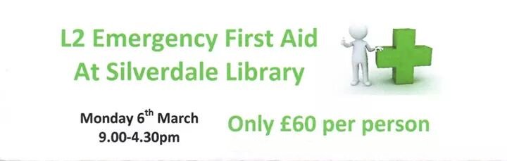 StaffsLibraries's tweet photo. @beslimited with David Cartlidge offer a First Aid at Work qualification #SilverdaleLibrary 6 Mar 9 - 4:30 £60. dfcartlidge@aol.com to book https://t.co/YH9fXy7Y8V