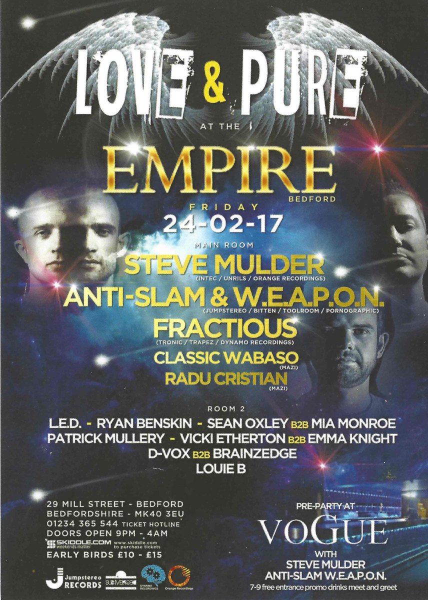 flyingsquadclub's tweet photo. 24th February LOVE &amp; PURE @Empire_bedford with @stevemulder @fractiousmusic @antislamweapon @dadeejayclassic @MAZI_LDN @Ryanbenskin 😍😎😍😎 https://t.co/oK8MqOEXQP