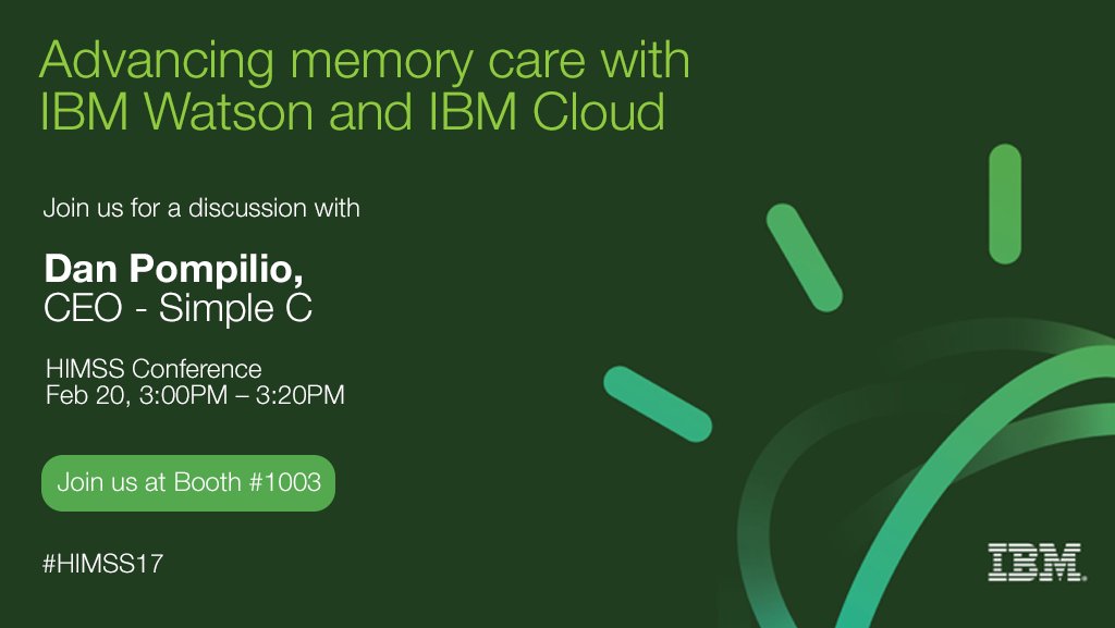 cmbus's tweet photo. @_SimpleC + #WatsonHealth are partnering to improve care delivery. Hear how this can benefit patients in our next theater session #HIMSS17 https://t.co/bHDuILcQzd