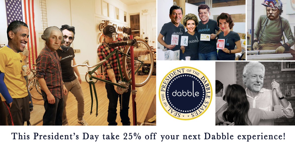 Dabble_Denver's tweet image. Happy President&apos;s Day! We are offering 25% off your next experience under $50! bit.ly/PresidentsDay25 #PresidentsDaySale #LetsDabble