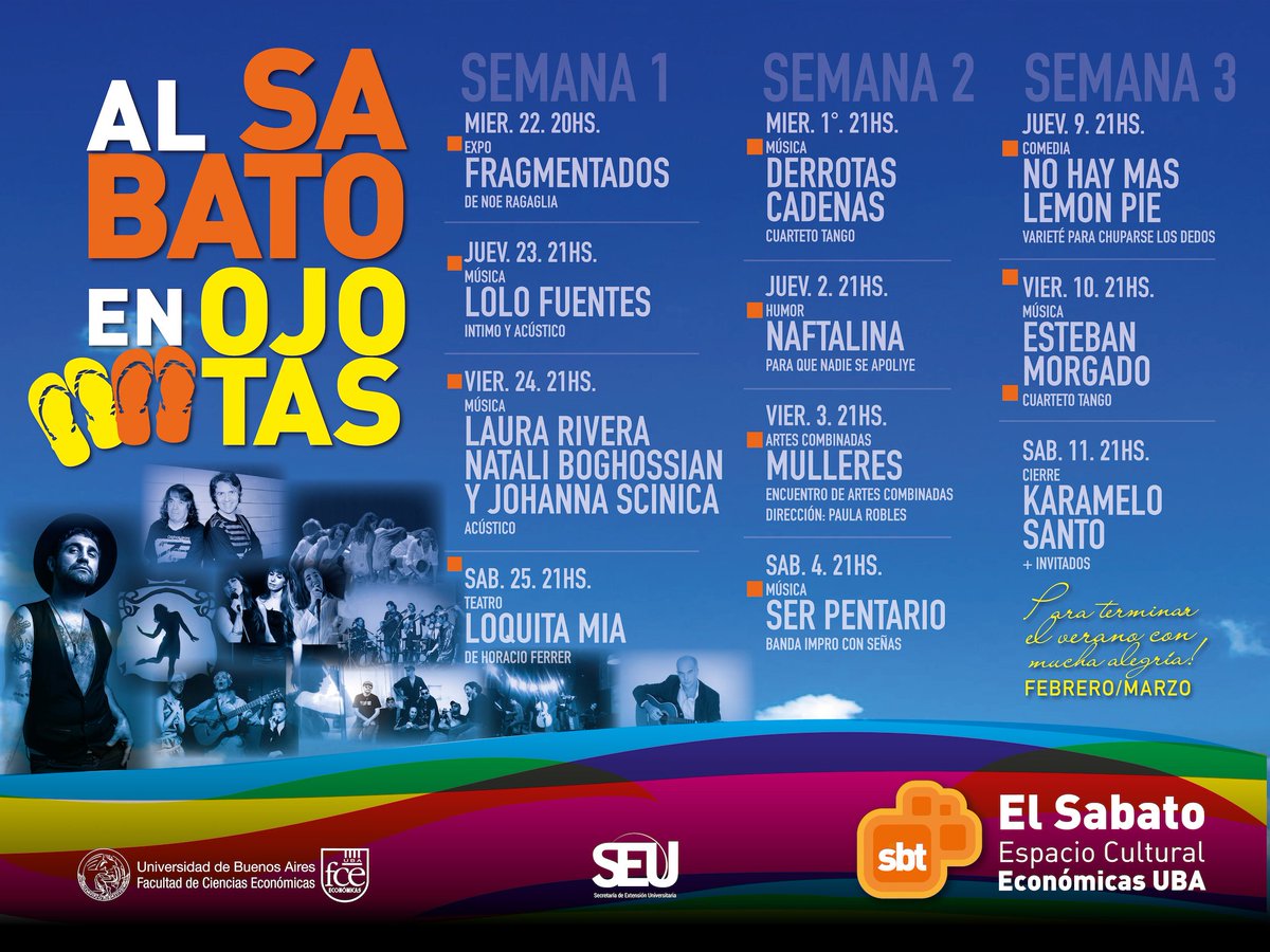 diegoberardogc's tweet photo. #AlSabatoEnOjotas arranca esta semana. #Musica #Humor #Teatro #ArtesCombinadas Vení a cerrar el verano con mucha alegría! Te esperamos. https://t.co/RoLttGKT4C