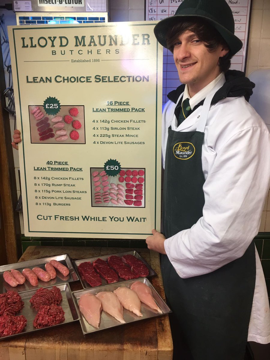 LloydMaunder's tweet photo. Here is Jack our apprentice in #Teignmouth promoting the new #LeanChoice pack! #LeanMeat #Healthy #ShopLocal #Butcher #Deli https://t.co/nFirN9WM4Q