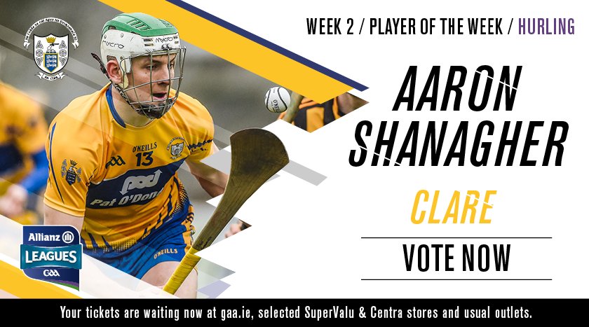 officialgaa's tweet photo. Retweet to vote @GaaClare's Aron Shanagher as the latest https://t.co/Lw4gYD3Qcx Hurling Player of the Week! #GAA https://t.co/OfmSVYdIgh