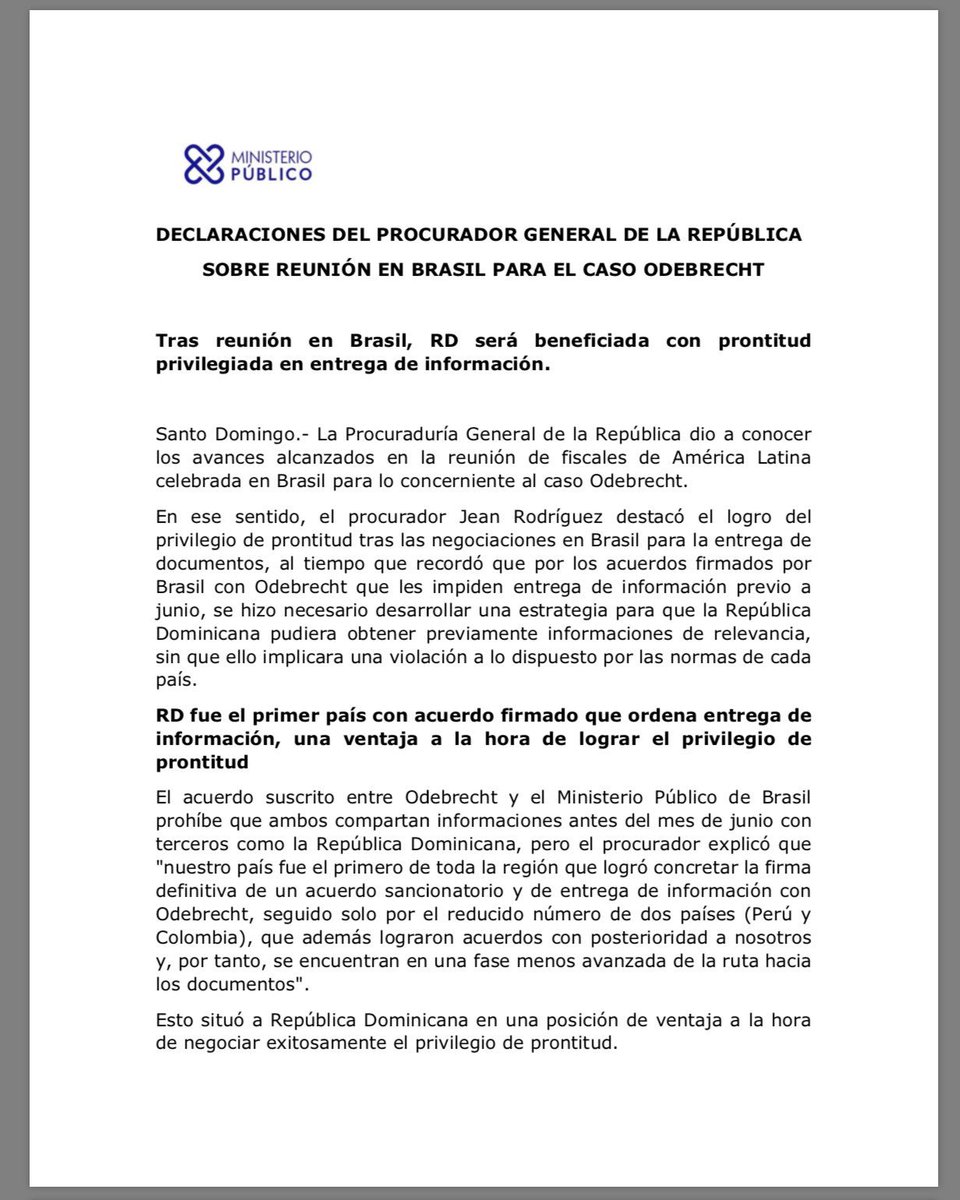 ProcuraduriaRD's tweet photo. Declaraciones del Procurador General @JeanARodriguezS sobre reunión en Brasil para caso #Odebrecht https://t.co/kw3I0SNUml