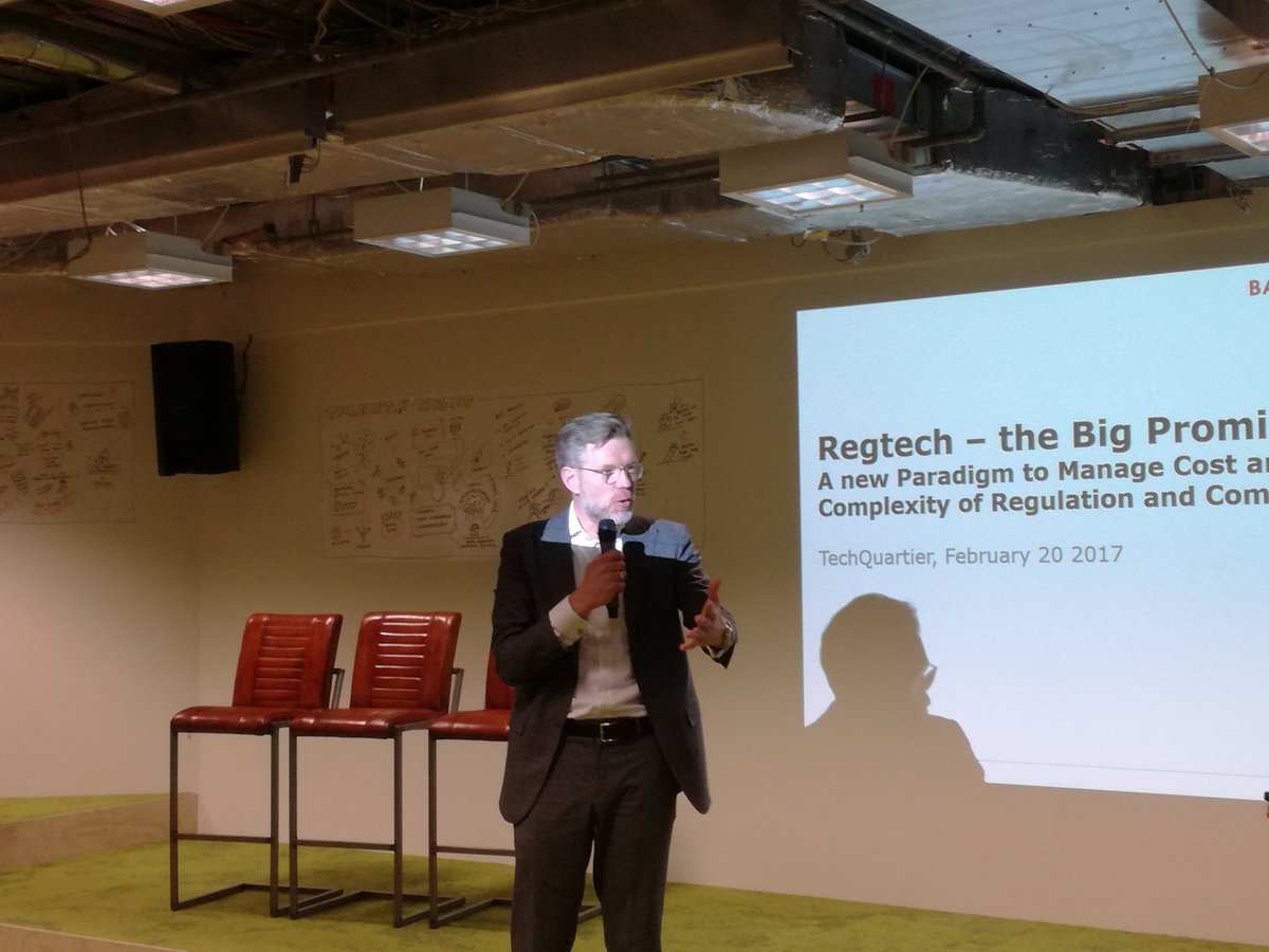 TEtheber's tweet image. Prof. Hackethal talking on the roots of #RegTech and its big promise #TechQuartier