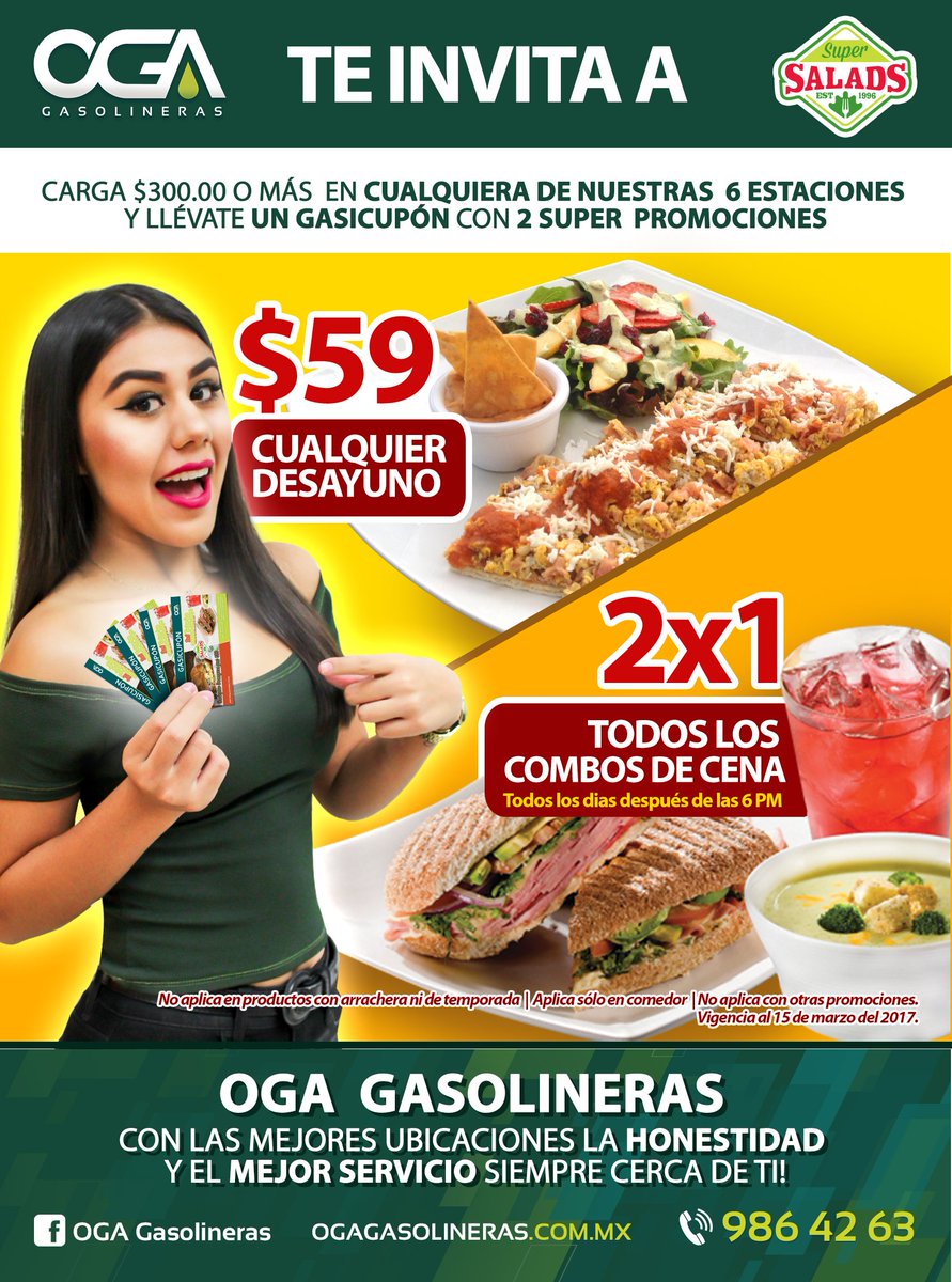 OGAenLinea's tweet photo. CARGA YA EN OGA GASOLINERAS Y DISFRUTA DEL INIGUALABLE SABOR Y CALIDAD DE SUPERSALADS
#OGAenLinea #Rdmazatlán #SiempreCercaDeTi https://t.co/cNLHJmplU2