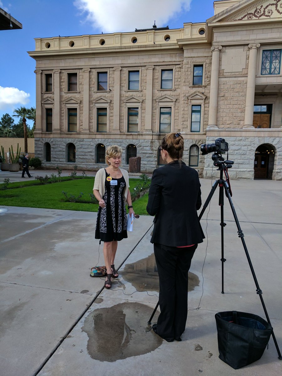 AZSchoolsNow's tweet photo. Education advocates at Capitol sharing stories with press &amp; delivering 100s of postcards supporting teacher raises over DeVos vouchers https://t.co/cFoOzGyyDb