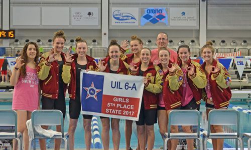 CyFairISD's tweet photo. .@CyWoods212 girls' swimmers bring home fifth-place #UILState banner | https://t.co/K3d3yQTXXC @CoachBric @ray_zepeda1 https://t.co/yCP118l5V9