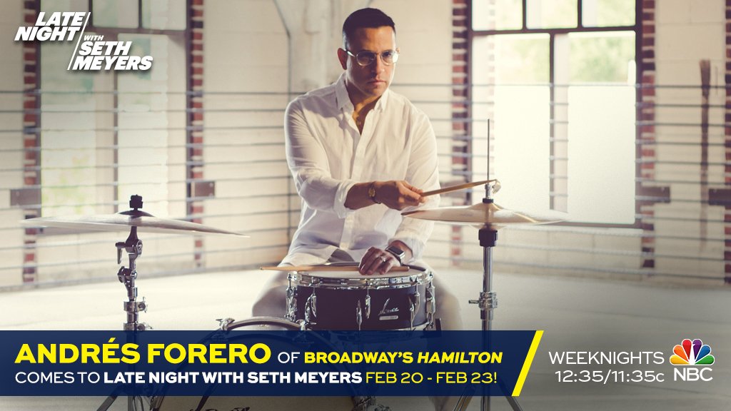 Hamilton drummer @foreromusic is now playing Low Boy, and you can hear/see him all this week on Late Night with Seth Meyers!