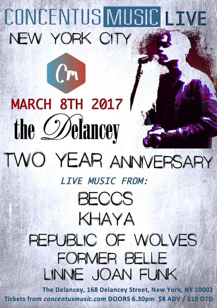 MARCH 8 <a href="/ConcentusMusic/">Concentus Music</a> Showcase <a href="/TheDelancey/">The Delancey</a> w/ @khayaofficial <a href="/formerbelle/">Former Belle</a> #beccs &amp; more!! RSVP: goo.gl/ml1dSH #nyc #livemusic