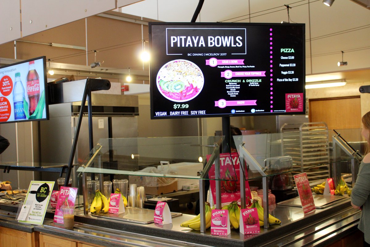 BC_Dining's tweet photo. Pitaya (dragonfruit) bowls in Mac today and tomorrow from @pitayaplus! Try one and let us know what you think. #BCTestKitchen https://t.co/NYJedz3Lt7