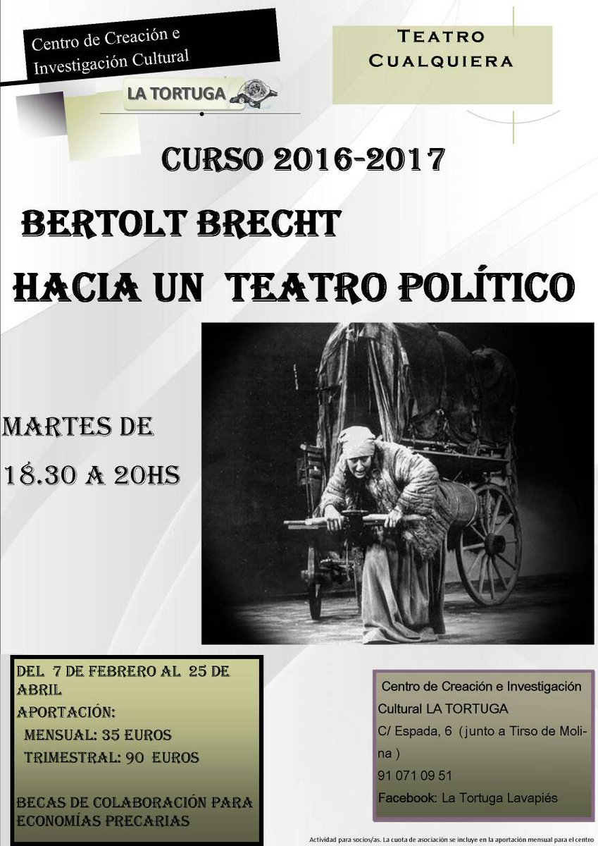Centrolatortuga's tweet photo. #Curso #Bretch hacia un #Teatro #Político #Madrid
Comienzo 7 febrero
Martes de 18:30 a 20:00
#Plazas limitadas
https://t.co/Z624XgI4Pb https://t.co/1rutONG0DJ