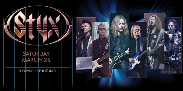 TPACtix's tweet image. JUST ANNOUNCED! @STYXtheBand coming to @TPACtix March 25.  Tickets on sale Friday!  topekaperformingarts.org/styx