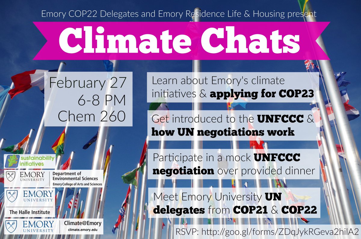 EmoryClimateOrg's tweet photo. Want to understand international climate negotiations or participate in an upcoming UN conference in Germany (COP23)? Come to Climate Chats! https://t.co/MQqd1uHhZN
