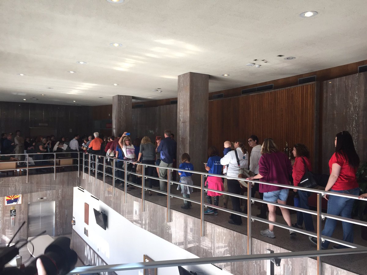 AZSchoolsNow's tweet photo. Education advocates gather to ask lawmakers for a public hearing on the budget prior to the budget bills. #advocatesunite! https://t.co/hoMfVPMHPx