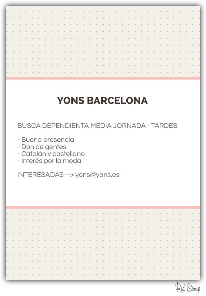 yonsshop's tweet photo. ¿Buscas trabajo a media jornada? Esto te puede interesar... Envíanos tu CV a yons@yons.es #trabajobarcelona https://t.co/6oiHL2LRPO