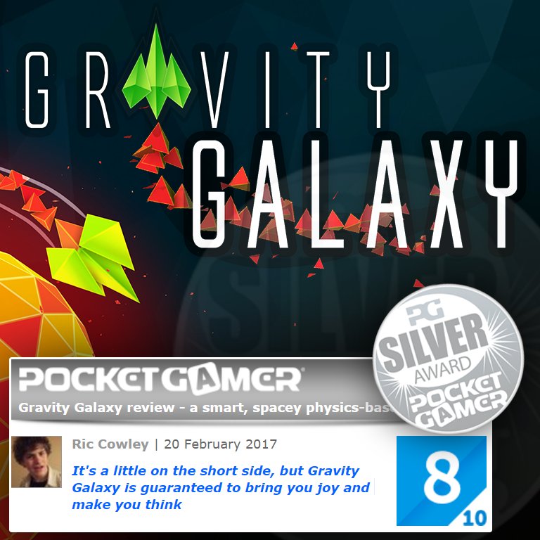PixelByteLTD's tweet image. Gravity Galaxy was given a SIlver Award by PocketGamer and a score of 8/10! - Read the reveiw here pocketgamer.co.uk/r/iPad/Gravity… #GameDev #unity3d