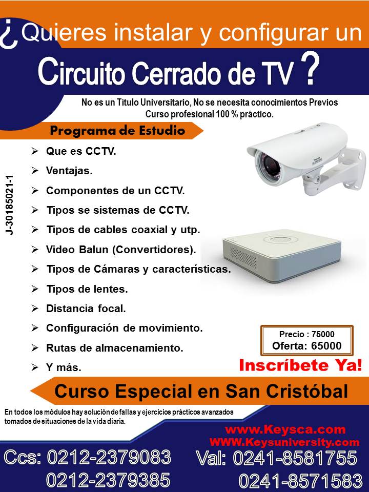 InstitutoKeys's tweet photo. Pocos cupos para el curso de Circuito Cerrado de Televisión. Llama al 0212-2379083 / 2376291. https://t.co/iocf4Kon0y https://t.co/eEPe5vl1Q9