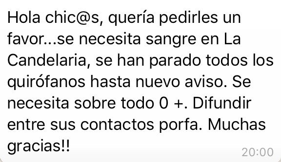 santiago_jx's tweet photo. 🚨🚨#Urgente #ULTIMAHORA Se necesita Sangre 0+ en el #HUNC en La Candelaria #Tenerife quirófanos parados hasta nuevo aviso #RT https://t.co/dylJkDccm6
