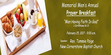 memorialbalto's tweet photo. Men's Prayer Breakfast - February 25, 2017 - 9:00  Please Plan to Attend! https://t.co/rrdp0Pi4ot
