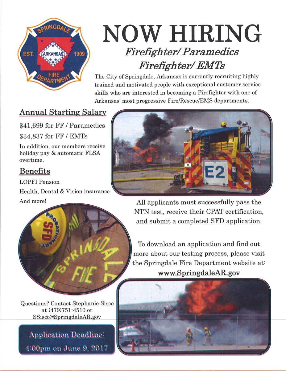 NTIAdultEd's tweet photo. Our friends at the Springdale Fire Department are hiring for new positions...see this flyer for more info #careeredu #AALRC https://t.co/Z0isYb3nZh