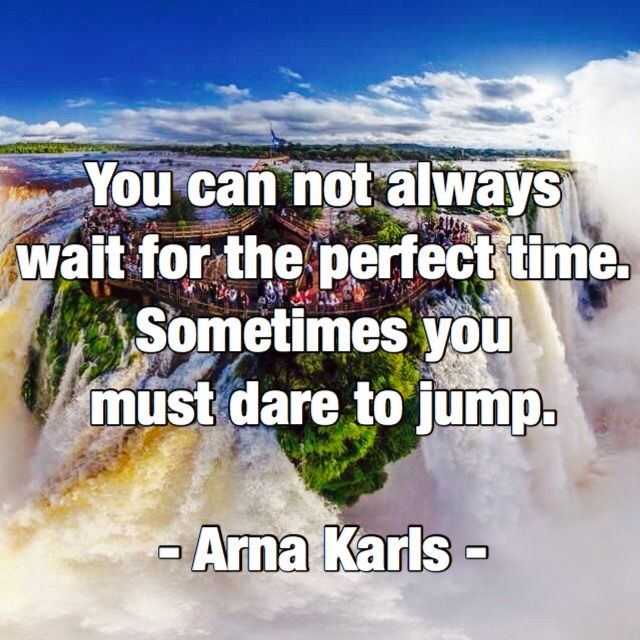You can not always  wait for the perfect time.  Sometimes you  must dare to jump.  - Arna Karls - https://t<a href="/tag/mytwitteranniversary"class="tags"><span>#mytwitteranniversary</span></a>
