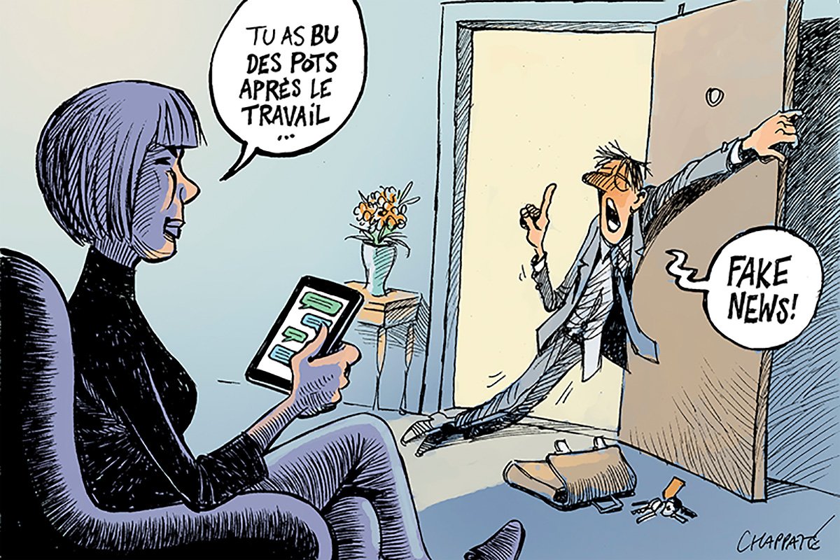 chappatte's tweet photo. L'ère de la désinformation #PostVerite - © Chappatte dans @letemps , Suisse https://t.co/esLl8nuYGV