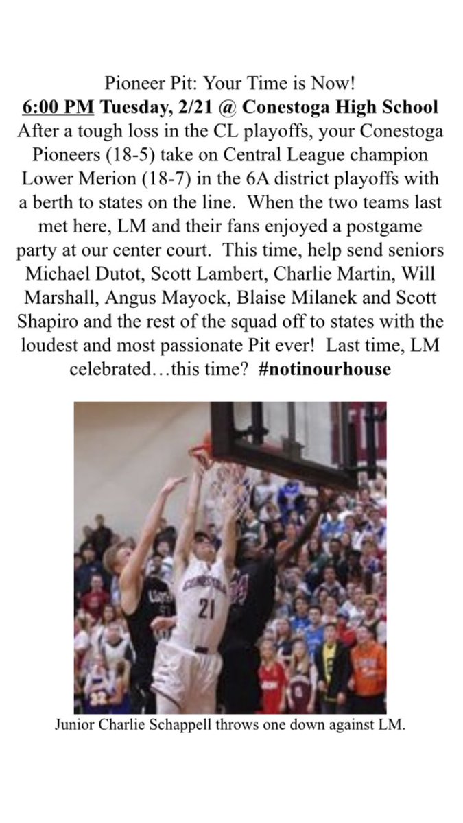 Huge game tomorrow at 6 for boys basketball‼️‼️ tickets are expected to sell out so get there early #whiteout