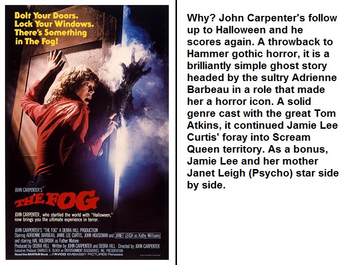 DeathHouseMovie's tweet photo. Horror 101: The Fog (1980). #JohnCarpenter scores another #horror classic with this effective ghost story. Have you seen it? #KnowYourHorror https://t.co/tIRty3PxX1