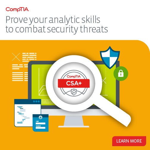 CompTIA's tweet photo. Learn about CompTIA's newest certification- Cybersecurity Analyst (CSA+). https://t.co/s4WE6Msotz https://t.co/IaUgn2zkVY