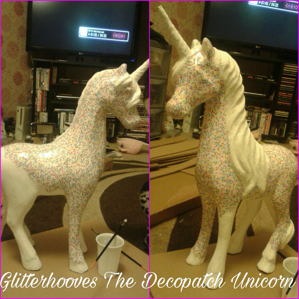 lunaaabelle's tweet photo. Glitterhooves the unicorn is coming along nicely ♡ 
#decopatch #decomache #unicorn #glitterhooves #gluingandsticking #craft #craftygirl https://t.co/Bhq0wc1ZtX