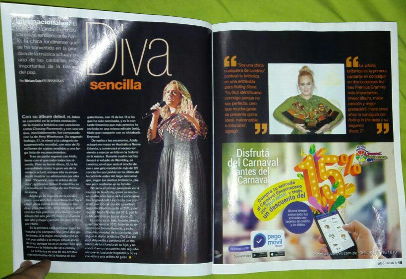 OFCAdelePy's tweet photo. #Nacionales
ABC lanza artículo sobre Adele en su revista semanal, "Diva Sencilla"
#AdelePyFCO https://t.co/mCf57ICyex