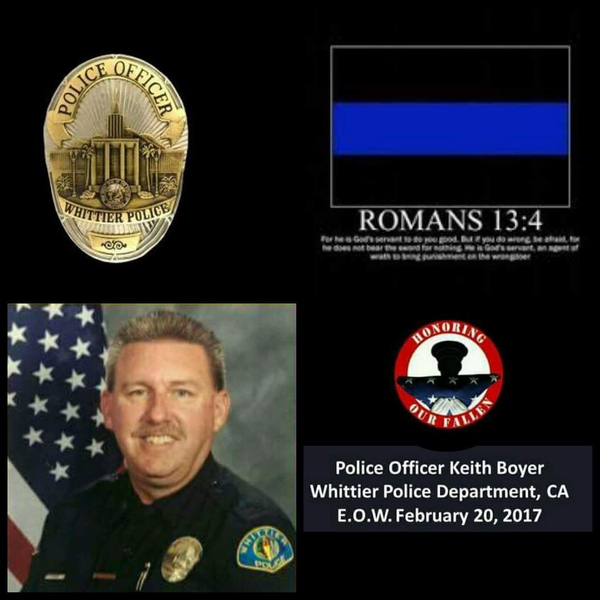 WCPD_Chief's tweet image. @WestCovinaPD stands with our brothers and sisters @whittierpd as they deal with the tragic loss of Officer Keith Boyer.