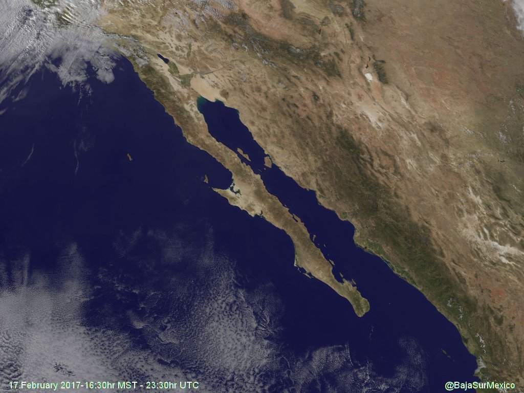 Latest satellite imagery of the <a href="/BajaPeninsula/">Baja Peninsula</a> 16:30hr MST - no clouds, beautiful shot <a href="/Baja_Sur/">Baja California Sur</a> <a href="/DesertBikesBCS/">Desert Bikes</a> <a href="/La_Paz_BCS/">La Paz BCS Mexico</a> <a href="/LaPazMexico/">La Paz Mexico</a>